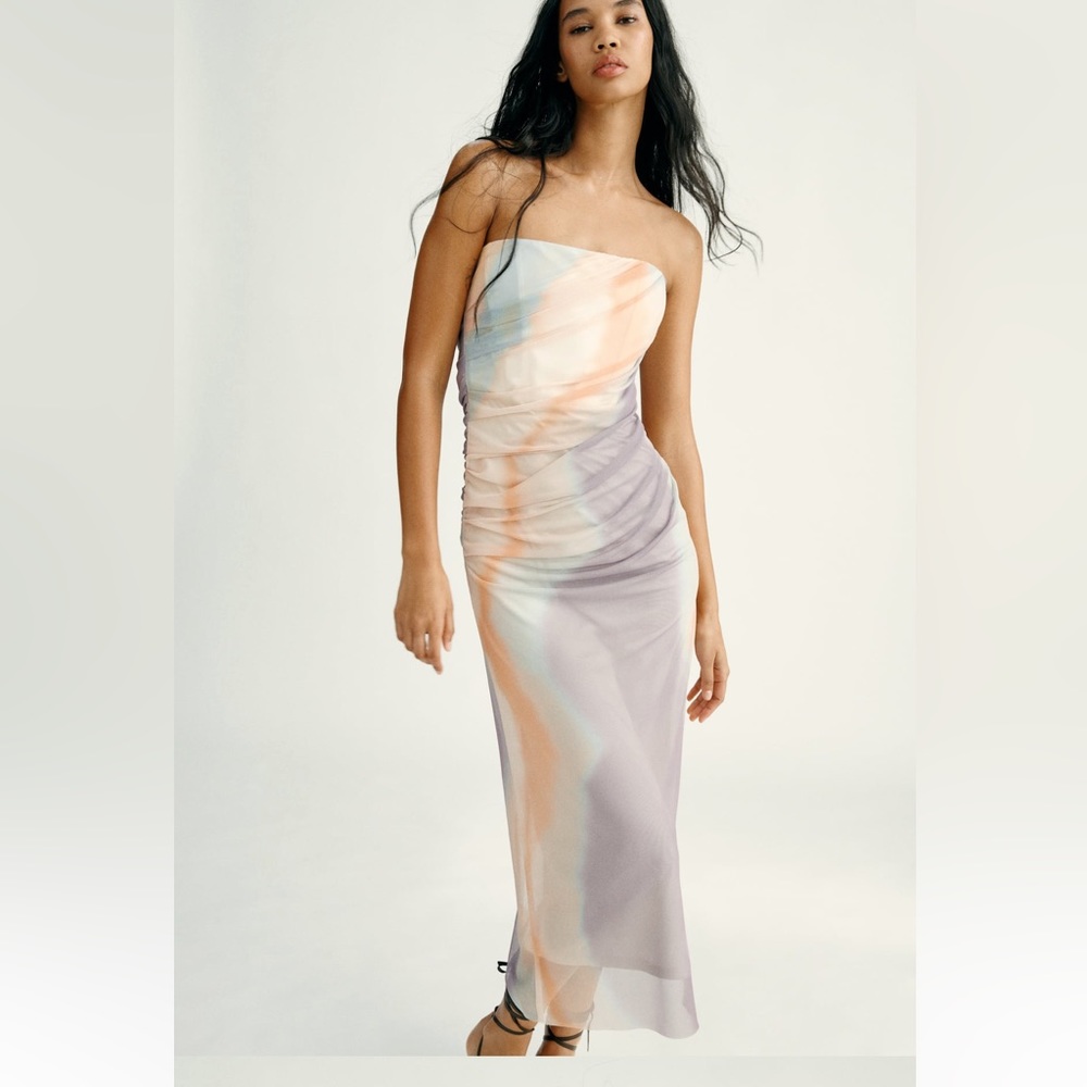 Zara strapless printed tulle dress size small